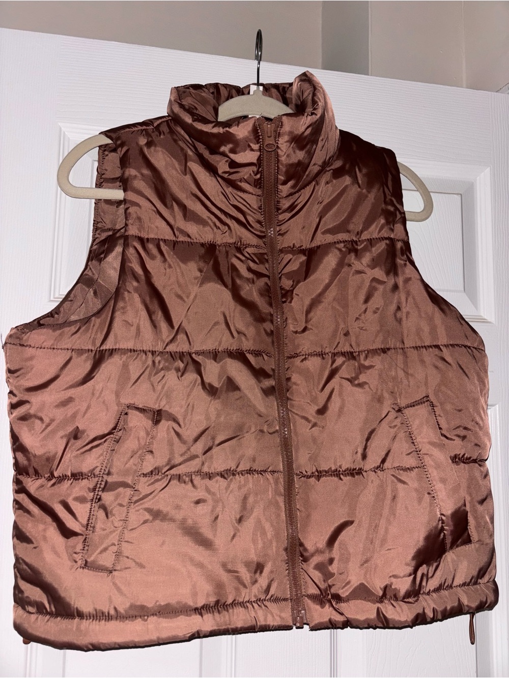 Zella Quilted Sleeveless Puffer Vest in Copper Brown